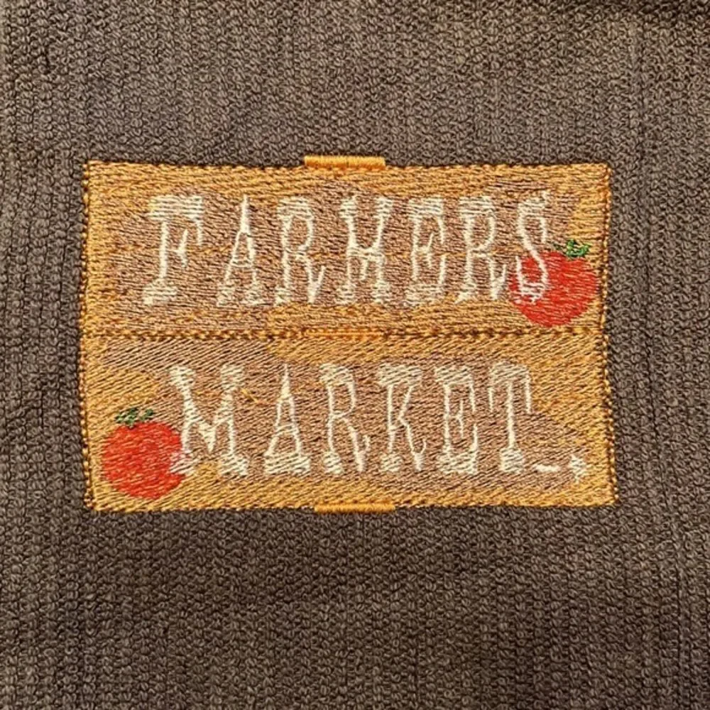 Set of 2 (18” by 16”) Custom Gray and White Farmer’s Market Embroidered Barmops